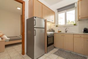 a kitchen with a stainless steel refrigerator and a window at Dream Apartments 3 in Palaiochóra