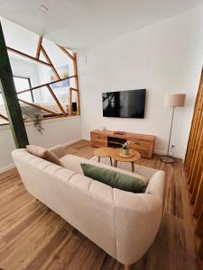 a living room with a couch and a tv at Aires de Valencia - Spacious 2-Bedroom Apartment in Valencia