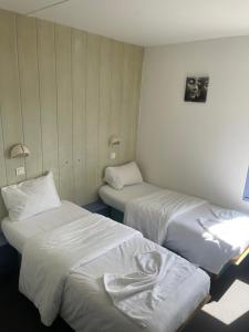 Voodi või voodid majutusasutuse Hôtel Gex toas
