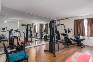 ein Fitnessstudio mit mehreren Laufbändern und Ergometern in der Unterkunft Premium Inn & Suites in Calgary