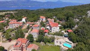 an aerial view of a large house with red roofs at Villa Ana with jacuzzi & swimming pool in Cres