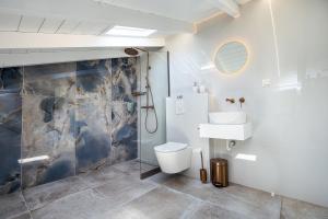 a bathroom with a shower and a toilet and a sink at UpArtments in Potos +116 photos