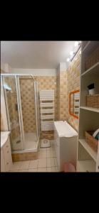 a bathroom with a shower and a toilet and a sink at Appartement avec Terrasse 14 ème in Paris +15 photos