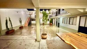a large room with potted plants in a building at Casa Mia Nanacamilpa Luciernagas in Nanacamilpa