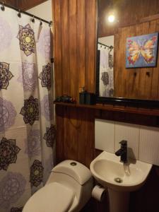 a bathroom with a toilet and a sink at Casa Puente en Rivadavia in Vicuña