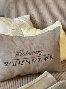 a pillow sitting on a couch with a pillow with the word influencing at Residence Siedlinghausen in Winterberg