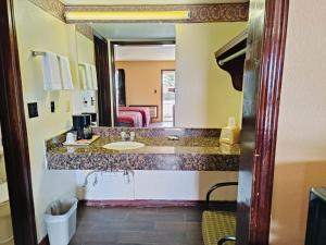 een badkamer met een wastafel en een spiegel bij Victorian Inn Athens TX in Athens +18 foto's