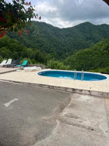 a swimming pool with a view of a mountain at Pensiunea Apuseni Boga in Boga