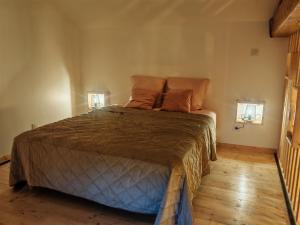 ein Schlafzimmer mit einem großen Bett mit zwei Lampen in der Unterkunft appartement cosy in Villefranche-sur-Saône