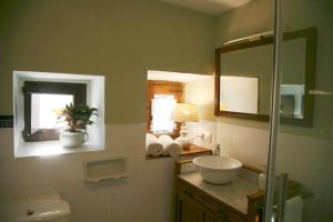 a bathroom with a sink and a mirror at Biendella Rural Merindades 