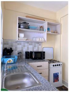 モンバサにあるNtates Place Mombasaのシンクと電子レンジ付きのキッチン