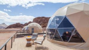 a rendering of a dome tent at the desert at Rum gate camp Fares in Disah