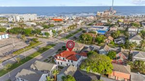 an aerial view of a city with the ocean at Sinatra House: Mardi Gras Parade Route in Galveston