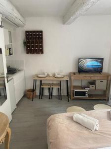 Kuchyň nebo kuchyňský kout v ubytování L'Escapade Aixoise hyper centre historique studios free netfilx wifi romantics apartments historic center