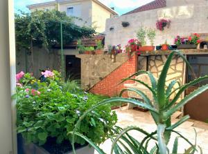 a garden with flowers and plants in front of a building at Amrita Guesthouse in Mostar