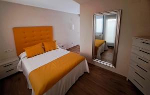 a bedroom with a bed and a large mirror at Apartamento La Monina CUEVAS DEL VALLE in Cuevas del Valle +65 photos