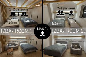 VarínにあるDaily Living - Apartmán v centre Varína, Free Parkingのベッドが2つある部屋とzlabルームのある部屋