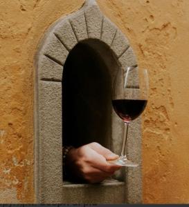 a person holding a glass of wine in a window at Poggetto home in Florence +13 photos