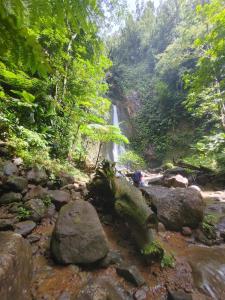 a waterfall in the middle of a river with rocks at Cozy Vacation Retreat Apt 2 in Trafalgar
