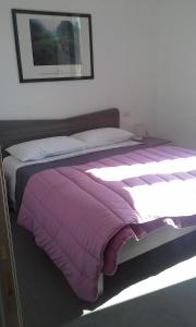 タオルミーナにあるLa cage aux folles B&Bの紫の毛布が敷かれたベッド