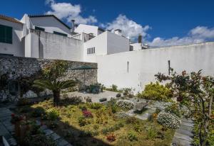 a garden in front of a white wall at Casa do Campo de São Francisco in Ponta Delgada