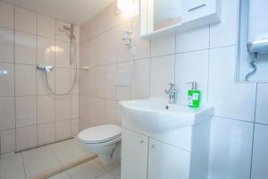 a bathroom with a toilet and a sink and a shower at Apartments Sumic Podgora in Podgora +65 photos