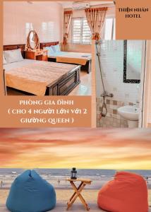 a collage of three pictures of a hotel room at Thien Nhan Hotel in Cửa Lô +16 photos