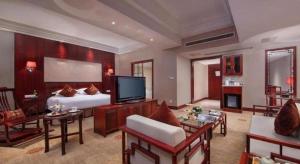 TV a/nebo společenská místnost v ubytování Hangzhou Blossom Water Museum Hotel