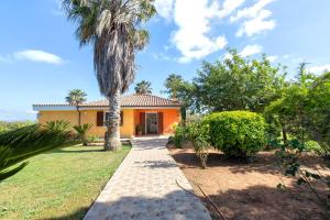 a house with a palm tree and a walkway at Domus Somnia in Fertilia