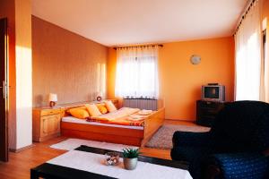 ヴコヴァルにあるApartmani Maratonのソファとテレビのあるリビングルーム
