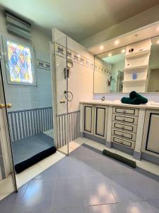 ein Badezimmer mit Dusche, Waschbecken und Spiegel in der Unterkunft Villa Les Terrasses de Giens in Hyères + 43 Fotos