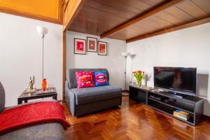 ein Wohnzimmer mit Sofa und Fernseher in der Unterkunft GuestHost trilo x5 - 7 stops from Duomo in Mailand
