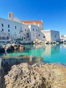 un edificio en el agua con rocas delante en Sea House, en Giovinazzo