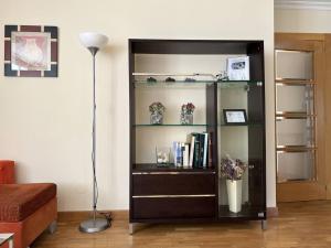 a black book shelf in a living room at El Mirador del Orfanato 1C in Llanes