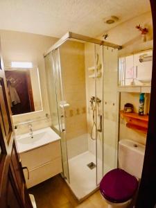 a small bathroom with a shower and a sink at Appartement SOL in Empuriabrava +11 photos