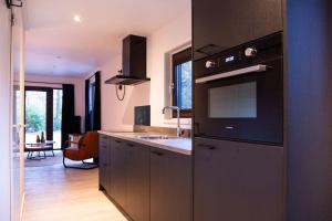 una cucina con lavello e fornello forno superiore di Schitterend 6 persoons chalet met HOTTUB aan de bossen van Putten a Putten Altre 15 foto