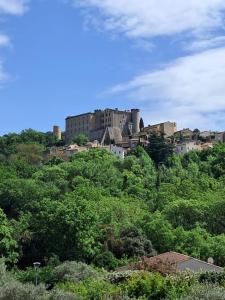 a castle on top of a hill with trees at cottage LES SENS CIEL in Saint-Martin