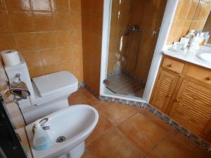 a bathroom with a toilet and a shower and a sink at Chalet Playa Portonovo in Sanxenxo +11 photos