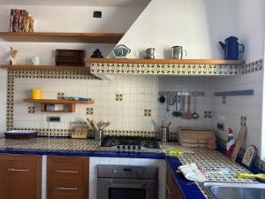 a kitchen with a sink and a stove top oven at Villa Robienne in Forio d'Ischia