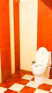 a bathroom with a white toilet in a room at Ridge Lakkar Stay in Shimla