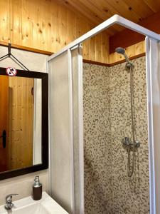 a bathroom with a shower and a sink at Casa de Madera in El Palmar +16 photos