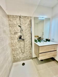 a bathroom with a shower and a sink at T2 confort - résidence privée in Propriano +16 photos
