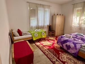 a room with two beds and a couch and a rug at Idila pod Rtnjem - Najam cele vikendice sa bazenom in Ilino +38 photos