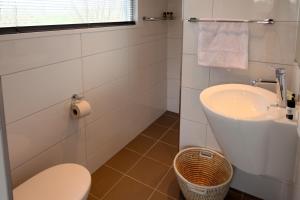 a bathroom with a toilet and a sink at Kleine Buurt aan de Weide in Lettelbert