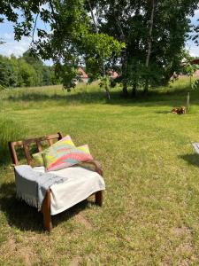 a bed sitting in the grass in a field at Ferienwohnung Vita-Natura in Eppenbrunn