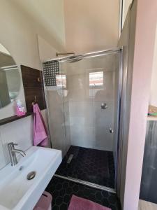 a bathroom with a shower and a sink at LieBling Place in Cape Town