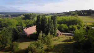 an aerial view of a house in a field with trees at Le Petit Mingot in Druy-Parigny