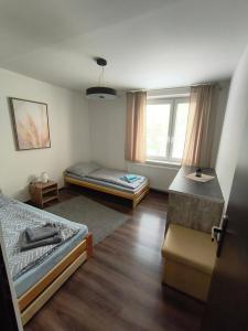 a bedroom with two beds and a window at Apartmán Eli in Gerlachov