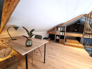 a room with a table with a plant on it at Appartement Duplex les Cerisiers - Bilhac in Polignac