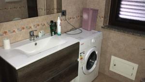 a bathroom with a sink and a washing machine at Appartamento Fronte Mare Rosa 2 in Ardore Marina